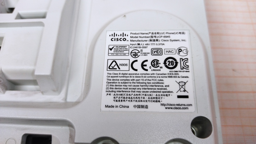 198-003-028 Телефон VoIP CISCO UC PHONE CP-6945 #10