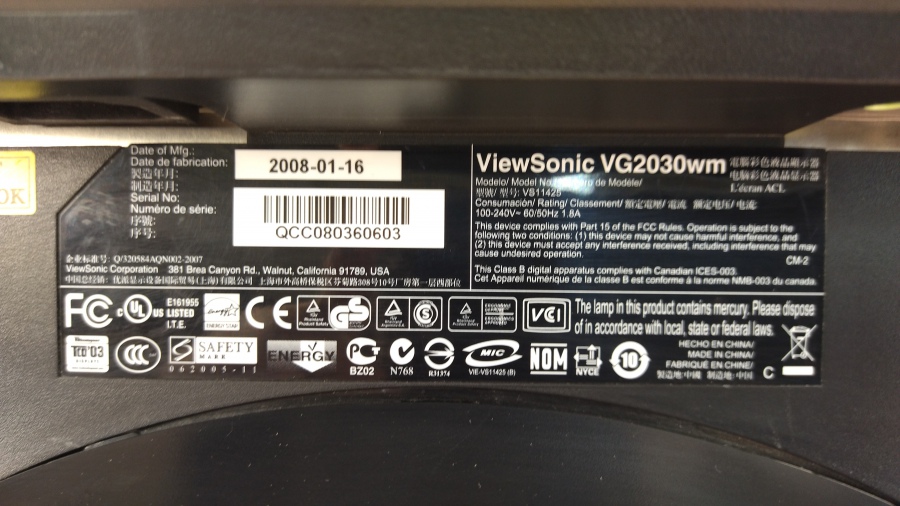 199-003-001 Монитор ЖК VIEWSONIC VG2030WM #9