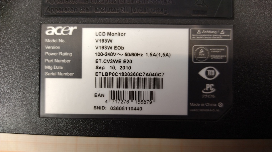 199-008-003 Монитор ЖК ACER V193W #7