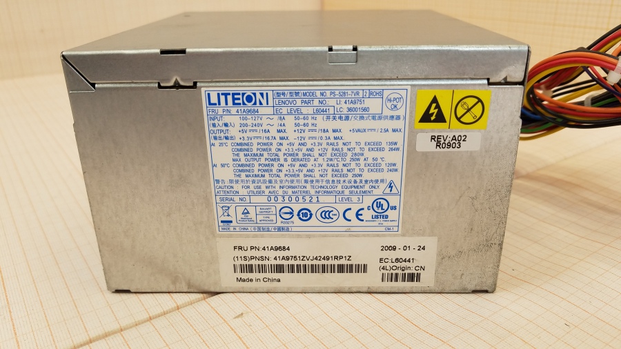 165-300-002 БП ATX v2.0 IBM FRU P/N:41A9684 LITE-ON PS-5281-7VR #3