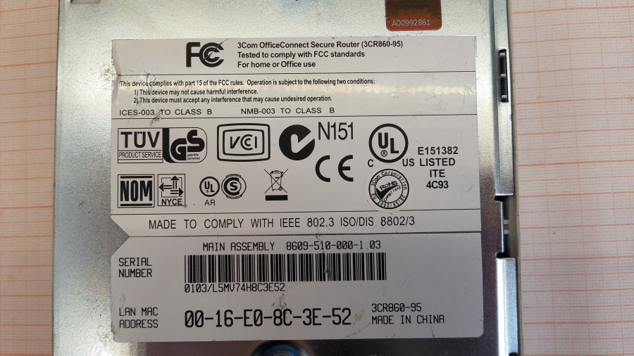 165-314-001 Маршрутизатор 3COM 3CR860-95 #7