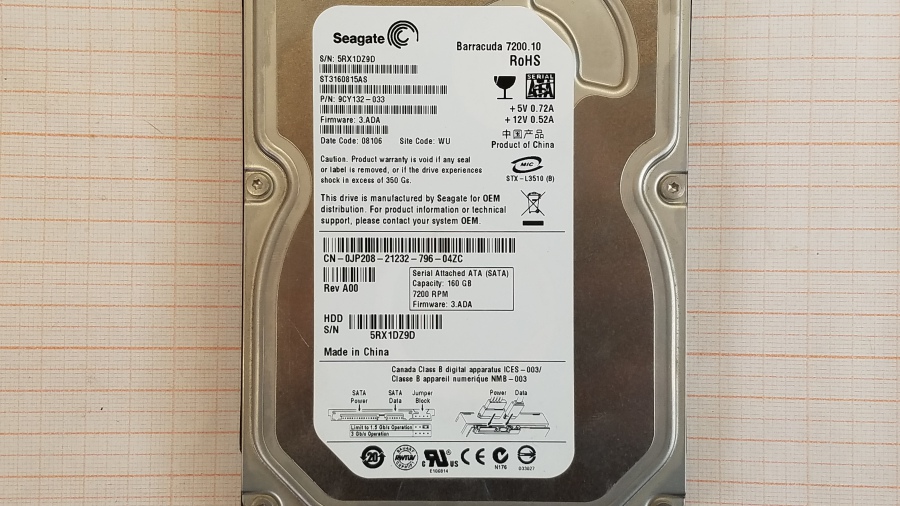 199-072-001 HDD 3.5" SATA SEAGATE Barracuda ST3160815AS #2