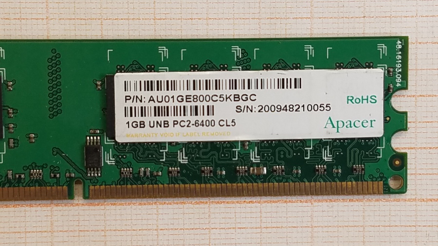 165-489-001 DDR2 DIMM Apacer AU01GE800C5KBGC #2