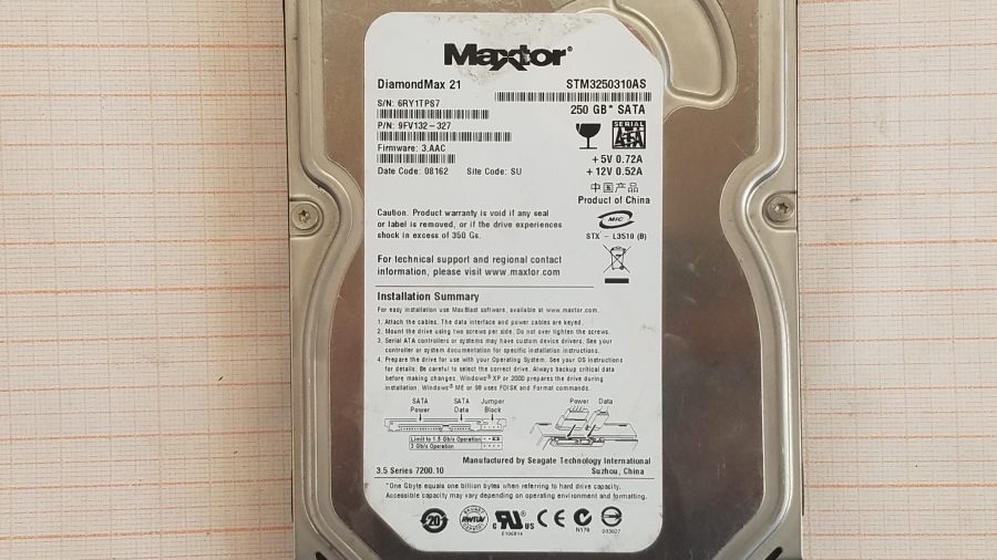 165-524-001 HDD 3.5" SATA MAXTOR DiamondMax 21 STM3250310AS #2
