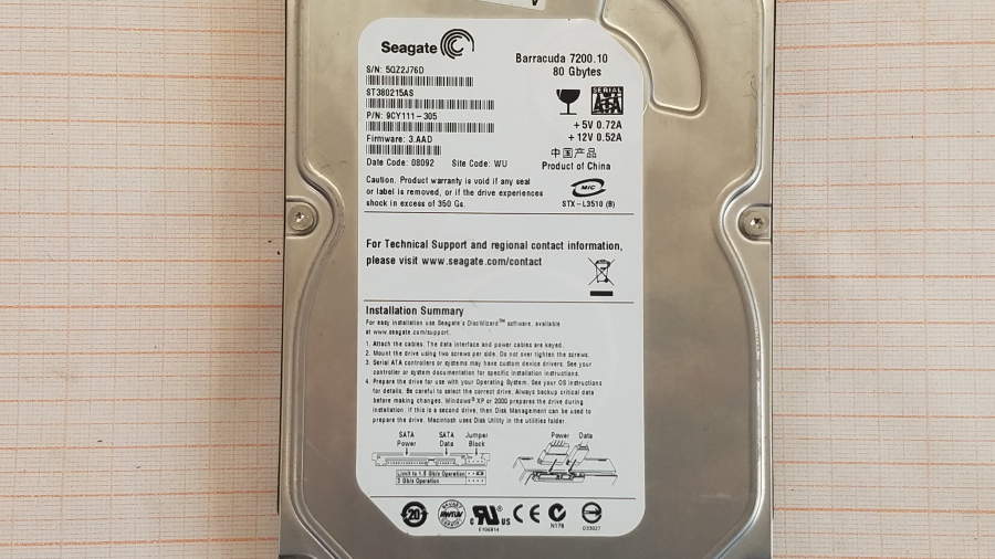 165-525-001 HDD 3.5" SATA SEAGATE Barracuda ST380215AS #2