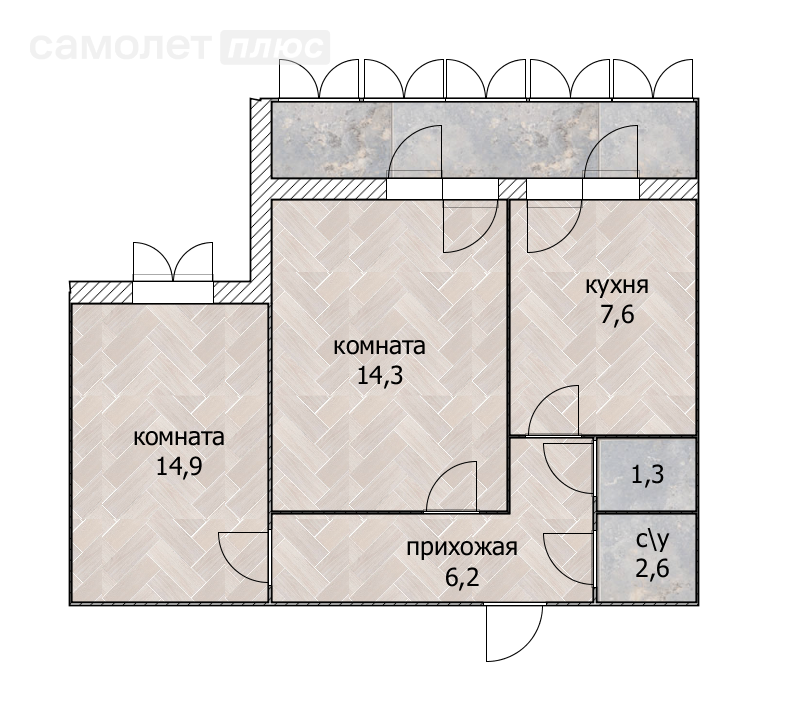 2-комнатная 46.9 м2 в ЖК undefined корпус undefined этаж 2