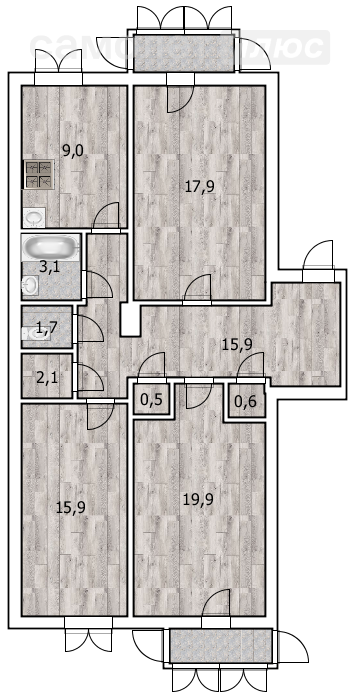 3-комнатная 86.6 м2 в ЖК undefined корпус undefined этаж 3