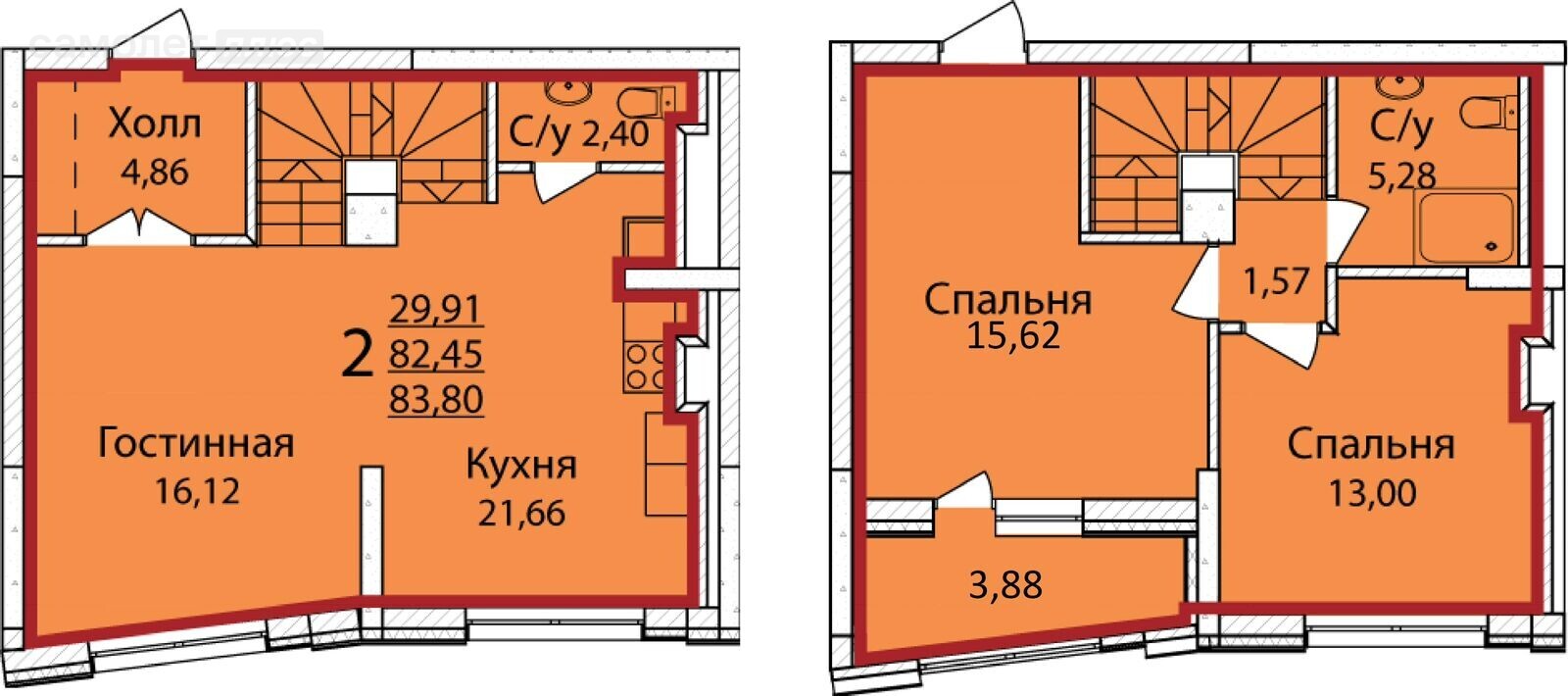 3-комнатная 81.9 м2 в ЖК undefined корпус undefined этаж 12