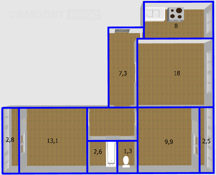 3-комнатная 60.2 м2 в ЖК undefined корпус undefined этаж 1