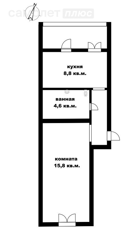 1-комнатная 33.3 м2 в ЖК undefined корпус undefined этаж 4