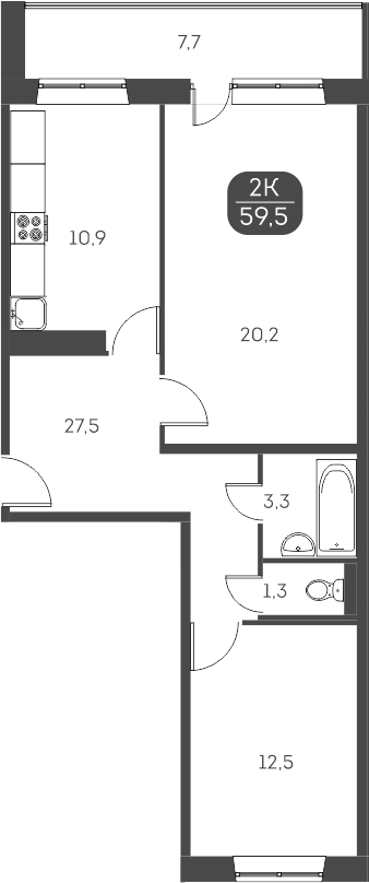 2-комнатная 61.8 м2 в ЖК undefined корпус undefined этаж 6