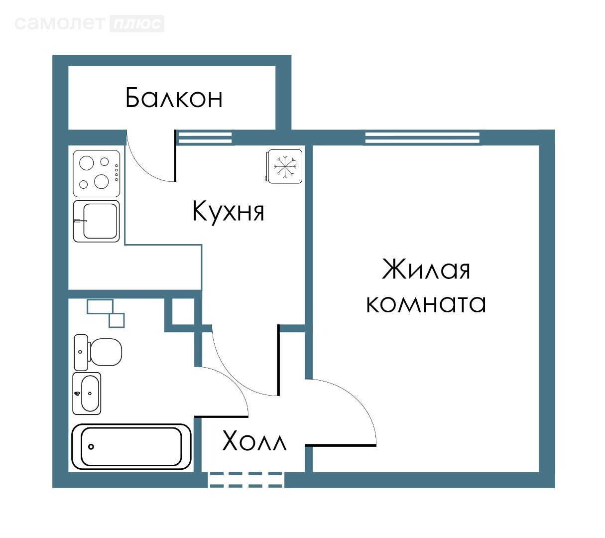 1-комнатная 25.7 м2 в ЖК undefined корпус undefined этаж 1