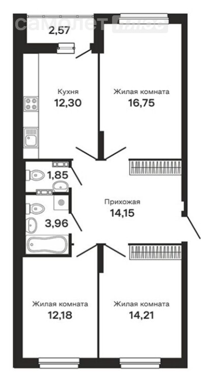3-комнатная 77.9 м2 в ЖК undefined корпус undefined этаж 0