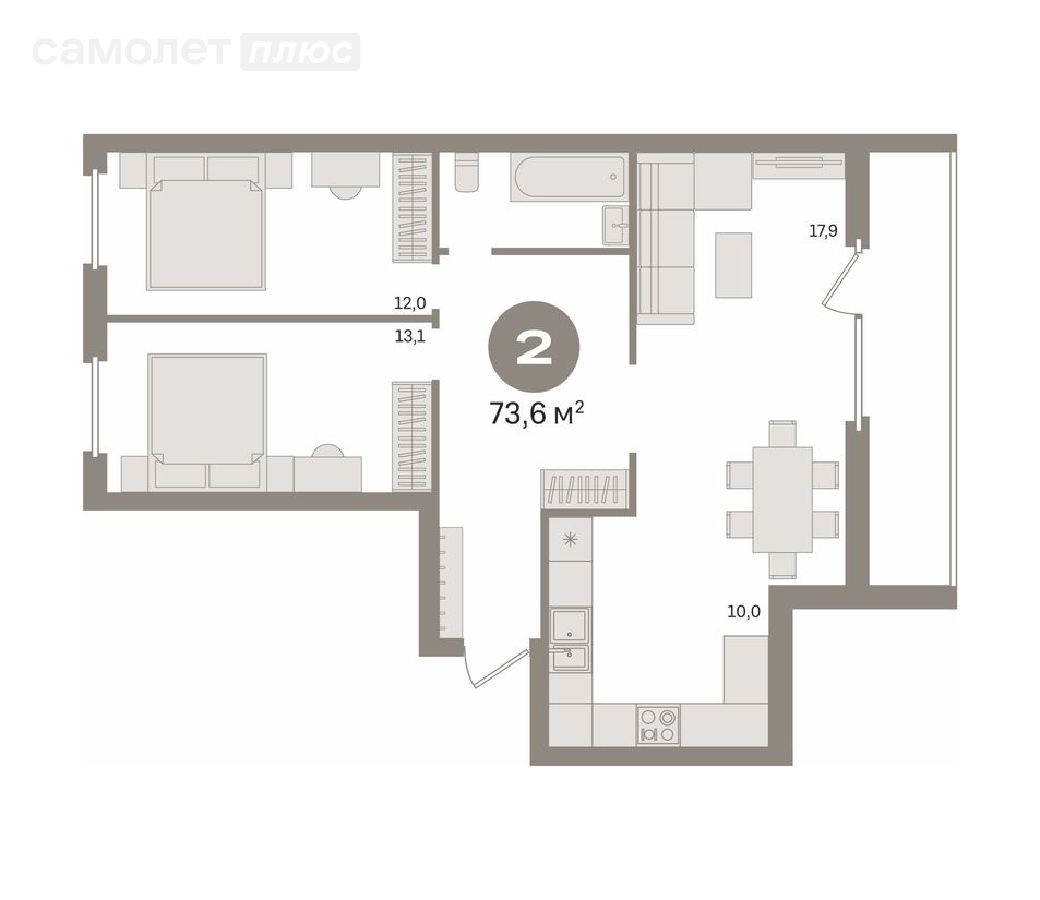 2-комнатная 73.6 м2 в ЖК undefined корпус undefined этаж 6