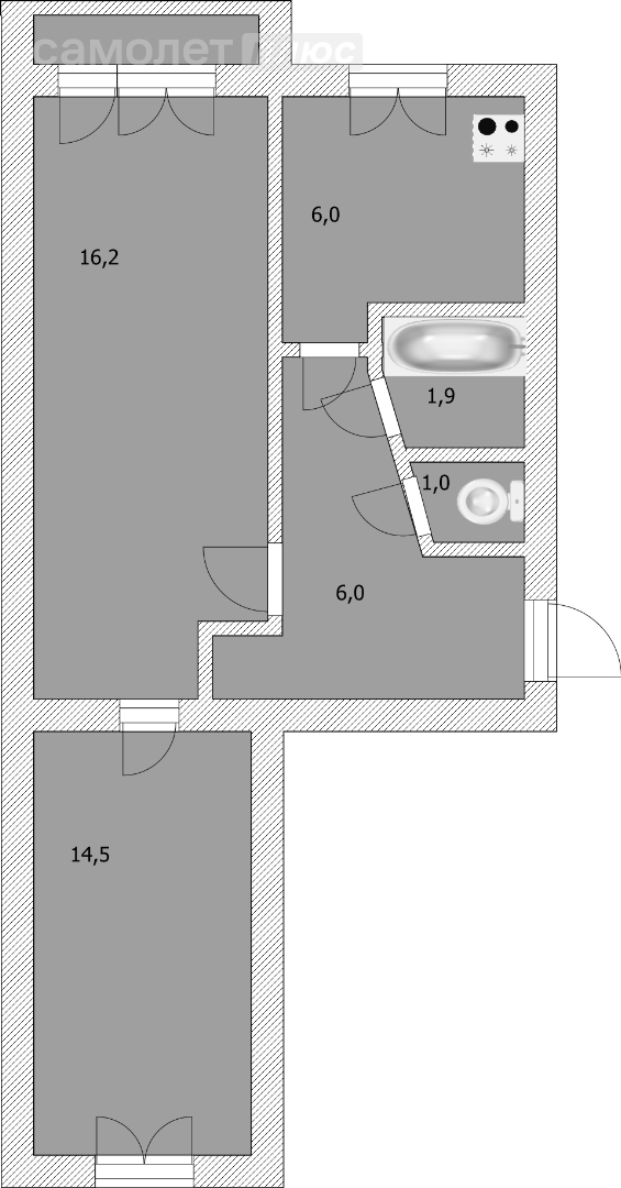 2-комнатная 45.6 м2 в ЖК undefined корпус undefined этаж 5