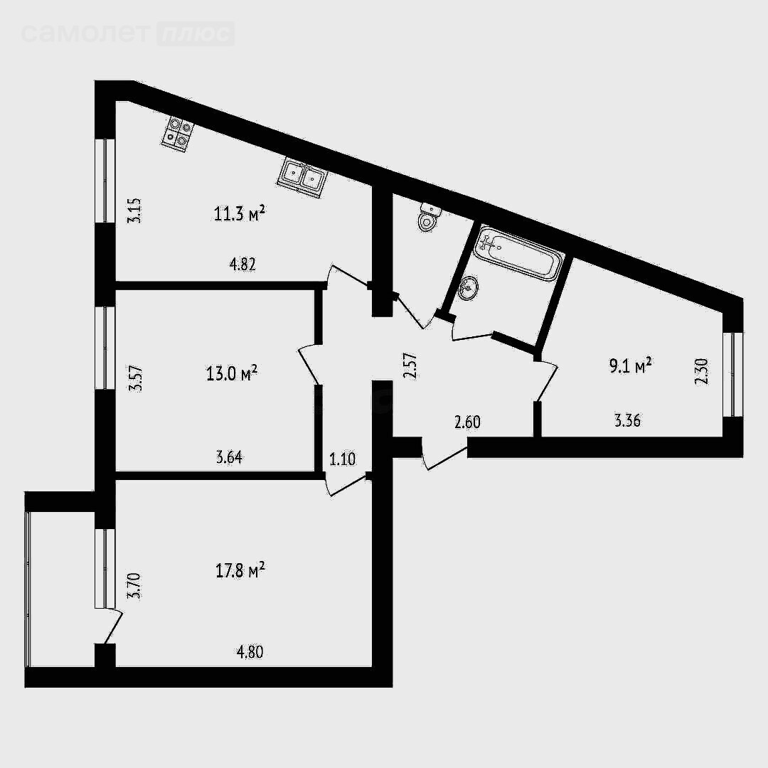 3-комнатная 65 м2 в ЖК undefined корпус undefined этаж 7