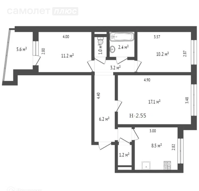 3-комнатная 64.4 м2 в ЖК undefined корпус undefined этаж 8