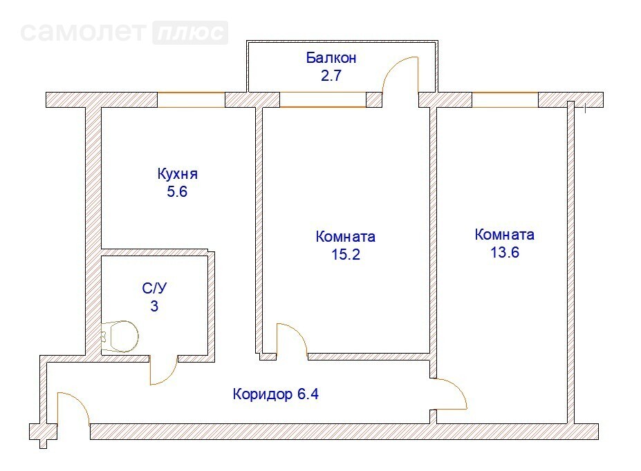 2-комнатная 44.5 м2 в ЖК undefined корпус undefined этаж 5