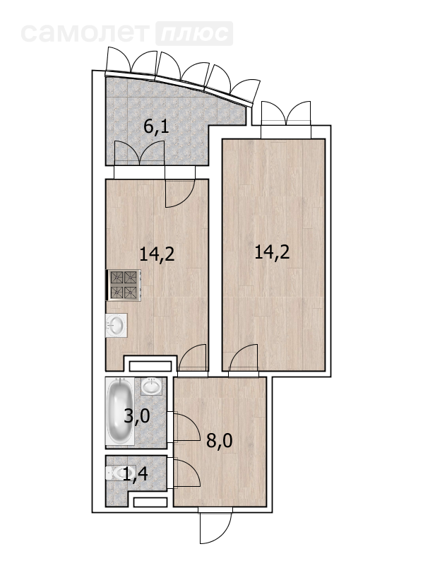 1-комнатная 42.3 м2 в ЖК undefined корпус undefined этаж 14