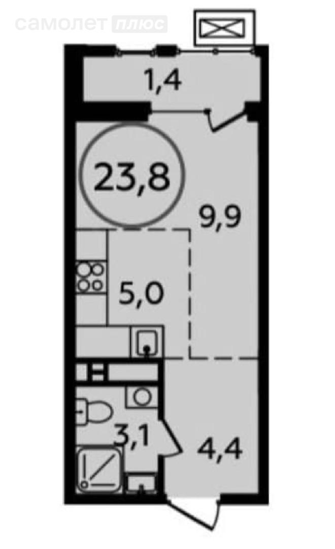 1-комнатная 23.8 м2 в ЖК undefined корпус undefined этаж 11