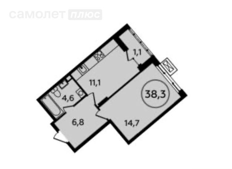 1-комнатная 38.5 м2 в ЖК undefined корпус undefined этаж 4