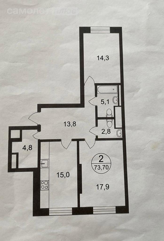 2-комнатная 74.3 м2 в ЖК undefined корпус undefined этаж 14