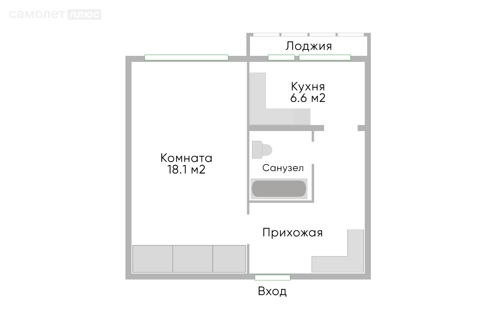 1-комнатная 35.9 м2 в ЖК undefined корпус undefined этаж 2