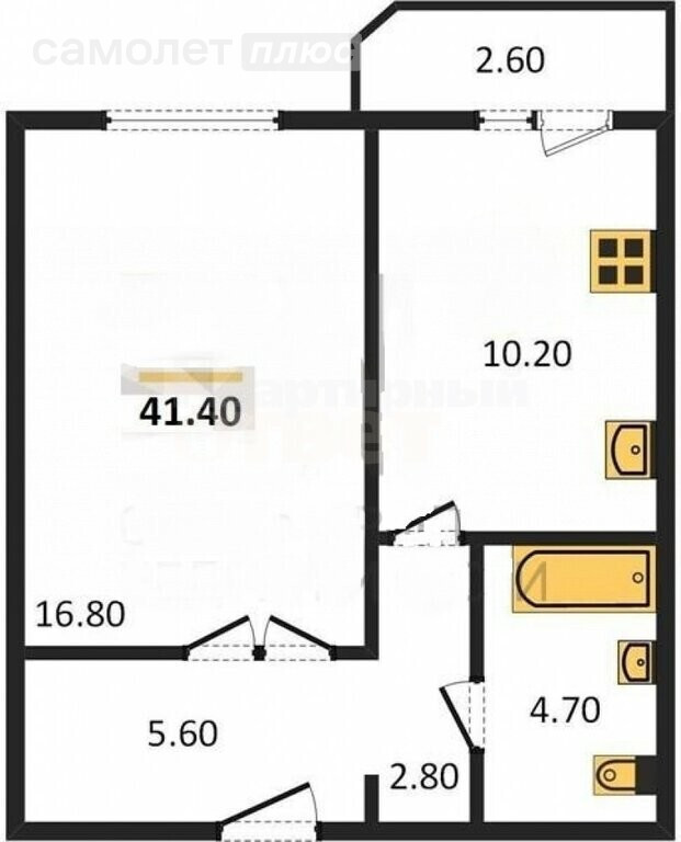 1-комнатная 41.6 м2 в ЖК undefined корпус undefined этаж 8
