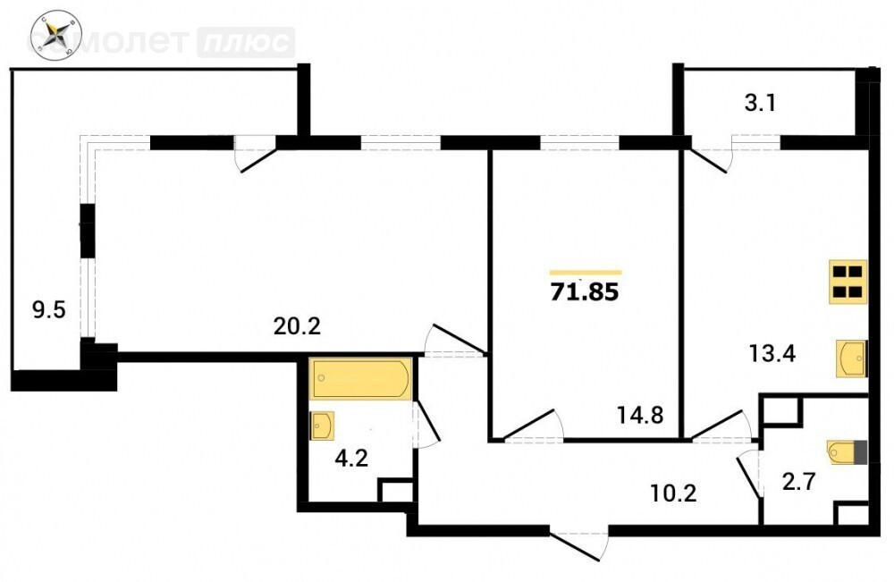 2-комнатная 72 м2 в ЖК undefined корпус undefined этаж 15