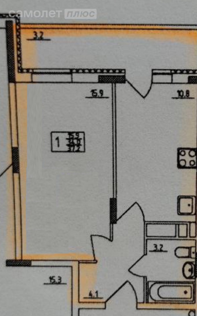 1-комнатная 37.2 м2 в ЖК undefined корпус undefined этаж 14