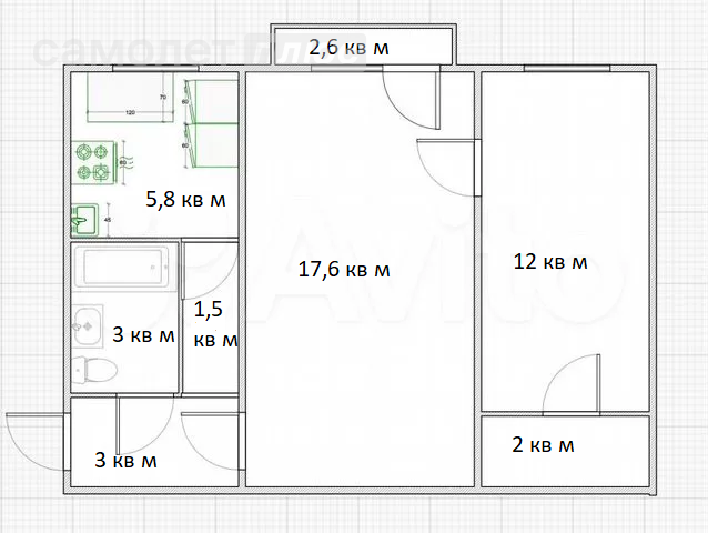 2-комнатная 44.5 м2 в ЖК undefined корпус undefined этаж 4