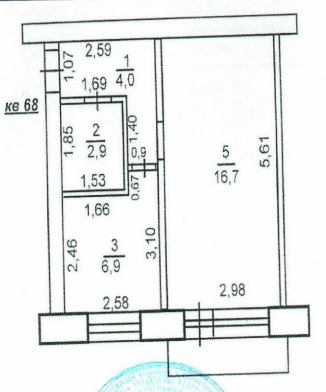 1-комнатная 30.5 м2 в ЖК undefined корпус undefined этаж 5