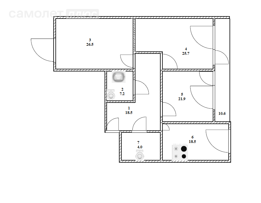3-комнатная 122.3 м2 в ЖК undefined корпус undefined этаж 2