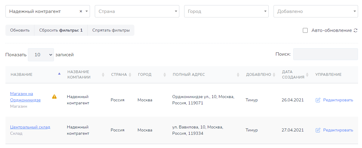 Доступные фильтры