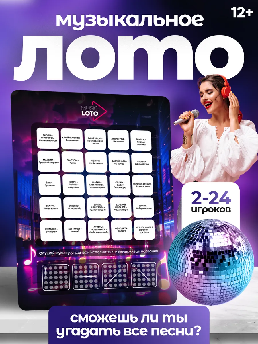 Игра для компании вечеринки Музыкальное лото бинго