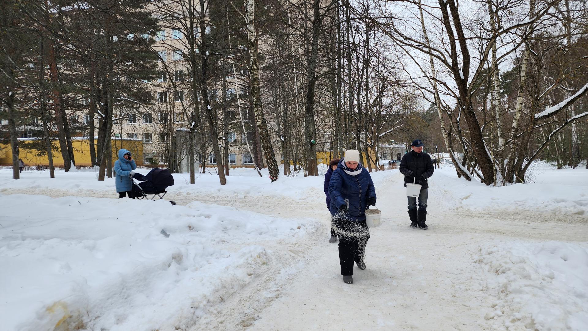 Городской «Бродвей» в Протвино обработали антигололедными смесями