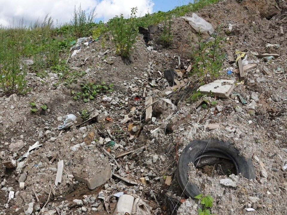 Дзержинцы жалуются на свалку отходов строительных компаний и очистных сооружений на берегу Москвы-реки