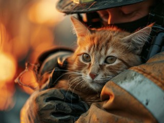 Спасатели не дали погибнуть котятам и кроликам в горящем частном доме