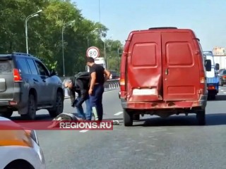 Лежащий на дороге человек не дает заехать в Москву