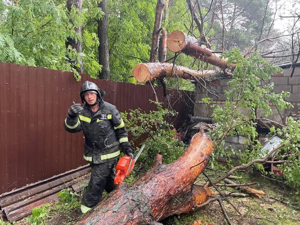 Коломенские спасатели помогают разбирать завалы деревьев после урагана