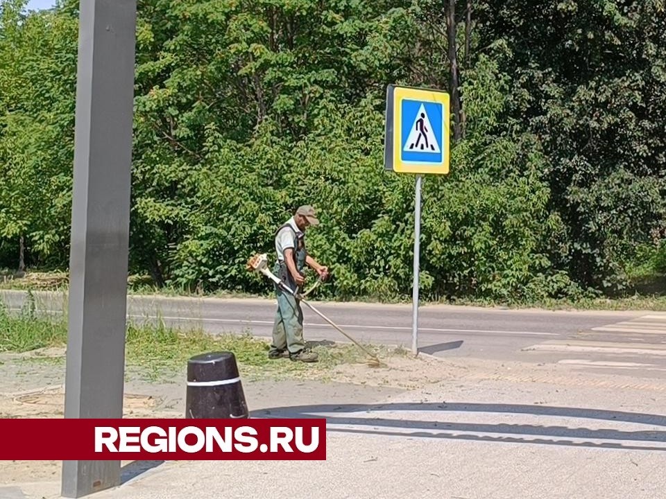 В парках Лобни коммунальщики косят траву и наводят порядок