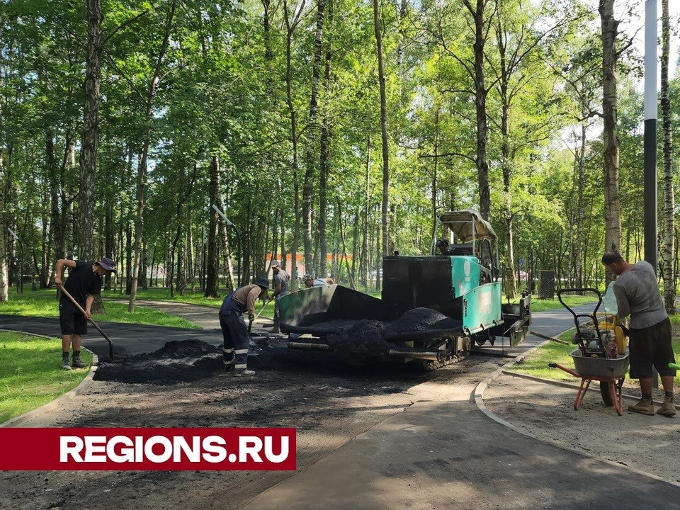 На пешеходных дорожках Центрального парка в Лобне уложили асфальт