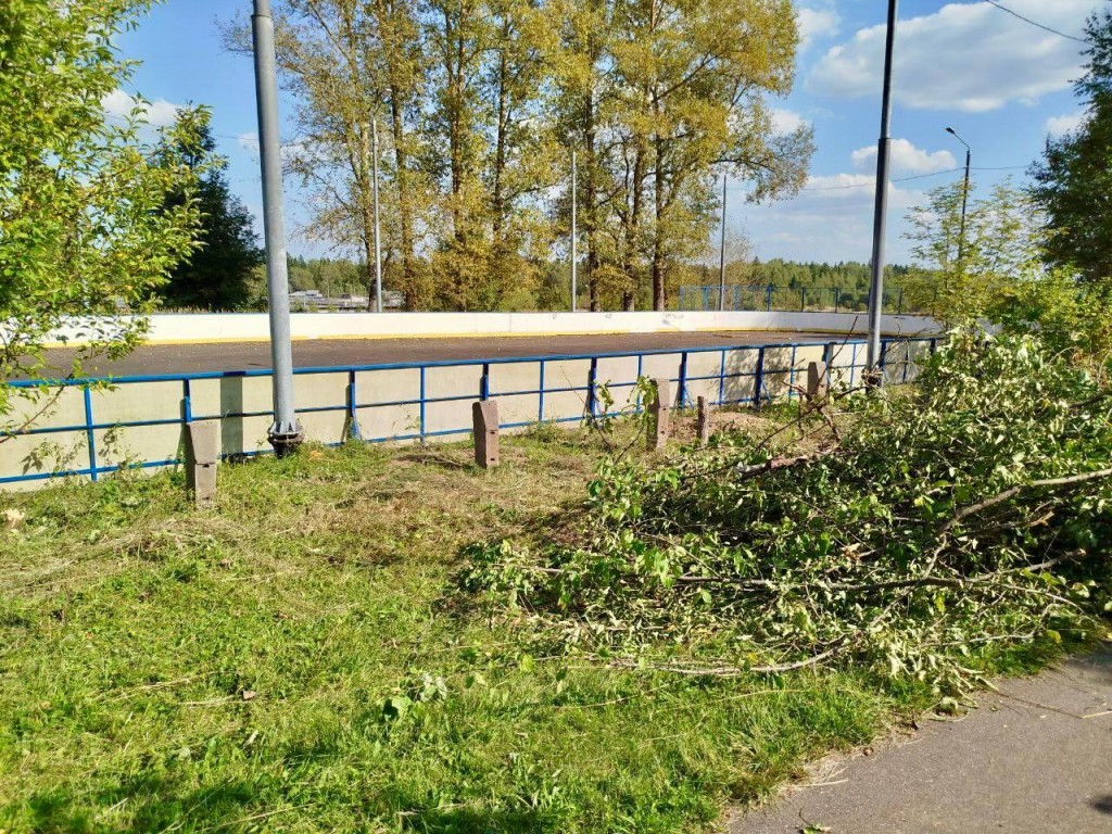 В Сычево начали текущий ремонт хоккейной площадки