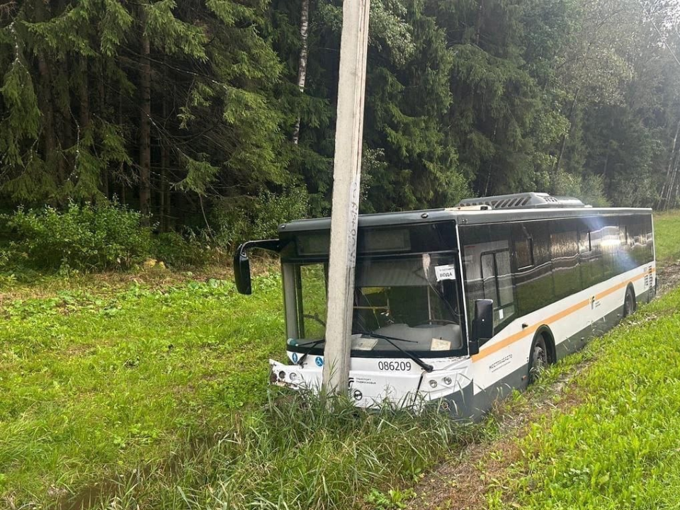 Пассажирский автобус улетел в кювет около поселка Марков Лес в Клину