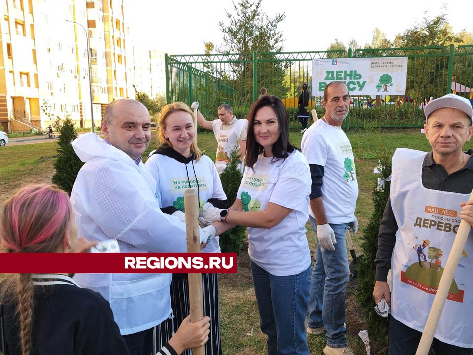 Жители Аничкова высадили 50 саженцев туй, рябины и липы во время экологической акции