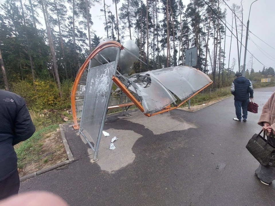 Дорожники убрали дерево, упавшее на автобусную остановку в Звенигороде