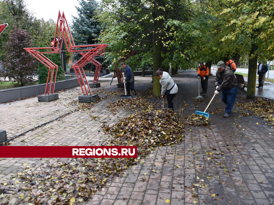 По просьбе жителей Лотошина с тротуров на Центральной улице убрали кучи скользких листьев