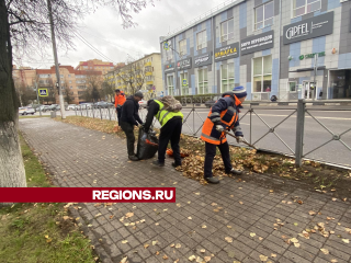 Тротуары и газоны на площади Революции очистили от опавшей листвы