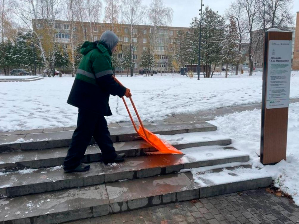 Зарайские работники культуры и спорта вышли на уборку снега