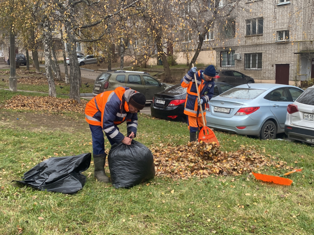 Опавшую листву убрали во дворах на улицах Полевой и Центральной